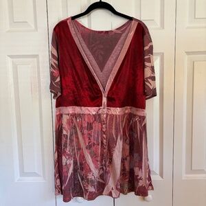Casual Freedom Boho vintage top floral abstract print silk blend button down 2XL
